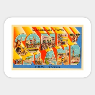 Greetings from Coney Island, New York - Vintage Large Letter Postcard Sticker